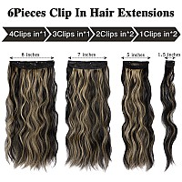 Wecan Clip In Hair Extension 20 Inch Black Mix Blonde 6Pcs Long Wavy Curly Hairpieces For Women Natural Thick Synthetic Fiber Do