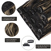 Wecan Clip In Hair Extension 20 Inch Black Mix Blonde 6Pcs Long Wavy Curly Hairpieces For Women Natural Thick Synthetic Fiber Do