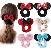 Hqsite 6 Pcs Mouse Scrunchies Shiny Bows Mouse Ears For Birthday Parties Themed Events A Perfect Addition To Your Trip Essent