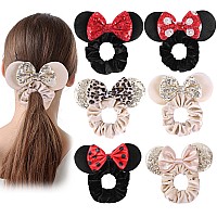 Hqsite 6 Pcs Mouse Scrunchies Shiny Bows Mouse Ears For Birthday Parties Themed Events A Perfect Addition To Your Trip Essent