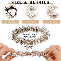 Ahoney 9Pcs Pearl Hair Ties Elastic Hair Scrunchies Hold Crystal Beads Bulk Hair Ropes Stretchy Handmade Boho Hair Accessories F