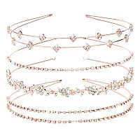 Jaciya Rhinestone Headband 4 Pieces Rose Gold Bridal Headbands Crystal Bling Headbands For Women Rhinestones Headbands For Women