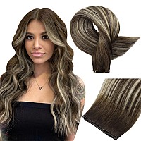 Full Shine Hand Tied Weft Hair Extensions Human Hair Color Darkest Brown To Platinum Blonde Mix Darkest Brown Human Hair Extensi