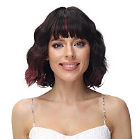 Rose Bud Wavy Bob Wig With Bangs Synthetic Natural Wig Short Curly Wigs For Women Thick Brown To Red