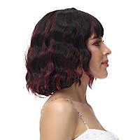 Rose Bud Wavy Bob Wig With Bangs Synthetic Natural Wig Short Curly Wigs For Women Thick Brown To Red