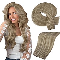 Full Shine Genius Weft Hair Extensions Sew In Hair Extensions Real Human Hair Color Light Brown Highlight Platinum Blonde Hair W