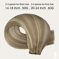 Full Shine Genius Weft Hair Extensions Hand Tied Weft Human Hair Extensions Real Straight Hair Color Light Brown Highlight Plati