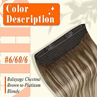 Fshine Invisible Wire Hair Extensions Real Human Hair Brown Ombre 6606 Fishing Line Hair Extensions 20Inch Chestnut Brown To