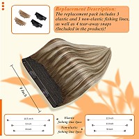 Fshine Invisible Wire Hair Extensions Real Human Hair Brown Ombre 6606 Fishing Line Hair Extensions 20Inch Chestnut Brown To