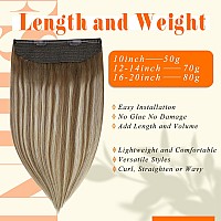 Fshine Invisible Wire Hair Extensions Real Human Hair Brown Ombre 6606 Fishing Line Hair Extensions 20Inch Chestnut Brown To