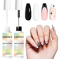 Krisnice Nail Art Liner Gel Polish Built In Thin Brush Black White Nail Polish Soak Off Curing For French Tip Nails Design Nail