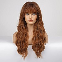 Haircube Ombre Auburn Wig With Bangs Long Curly Wig With Bangs Orange Wig Natural Appearance Heatresistant Synthetic Wig Suitab