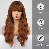 Haircube Ombre Auburn Wig With Bangs Long Curly Wig With Bangs Orange Wig Natural Appearance Heatresistant Synthetic Wig Suitab