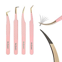 Msqueen Lash Tweezers For Eyelash Extensionsprecision 4Pcs Fiber Tip Grip 45 90 Degree Lshaped Boot Curved Isolation Eyelash