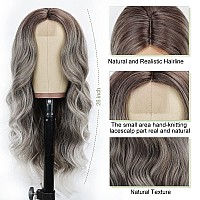 Halcyon Long Grey Wig For Women 26 Inch Gray Wavy Wig Middle Part Natural Looking Synthetic Heat Resistant Fiber Wigs For Daily