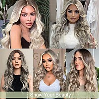 Halcyon Long Grey Wig For Women 26 Inch Gray Wavy Wig Middle Part Natural Looking Synthetic Heat Resistant Fiber Wigs For Daily