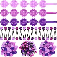 72 Pcs Hair Accessories Set Plastic Selfhinge Barrettes Hair Balls Bow Ties Flower Clips For Girls Baby And Toddler Purp