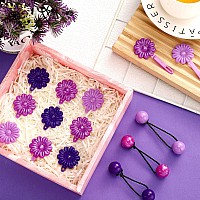 72 Pcs Hair Accessories Set Plastic Selfhinge Barrettes Hair Balls Bow Ties Flower Clips For Girls Baby And Toddler Purp