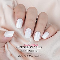 White Press On Nails Short Jofay Fashion Square Solid Color Fake Nails With Glue Reusable Natural Acrylic False Nails Stick