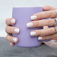 White Press On Nails Short Jofay Fashion Square Solid Color Fake Nails With Glue Reusable Natural Acrylic False Nails Stick