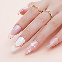 Pink French Tip Press On Nails Long Jofay Fashion Fake Nails With Star Designs False Nails With Glue Stick On Nails For Women