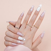 Pink French Tip Press On Nails Long Jofay Fashion Fake Nails With Star Designs False Nails With Glue Stick On Nails For Women