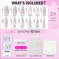 Pink French Tip Press On Nails Long Jofay Fashion Fake Nails With Star Designs False Nails With Glue Stick On Nails For Women