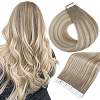 Full Shine Tape In Hair Extensions Human Hair Color 19860 Grey Fading To Ash Brown And Blonde Double Sided Tape In Hair Extens