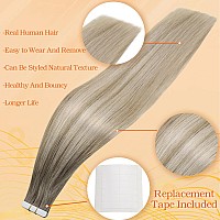 Full Shine Tape In Hair Extensions Human Hair Color 19860 Grey Fading To Ash Brown And Blonde Double Sided Tape In Hair Extens