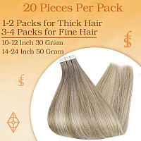 Full Shine Tape In Hair Extensions Human Hair Color 19860 Grey Fading To Ash Brown And Blonde Double Sided Tape In Hair Extens