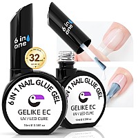 Gelike Ec Milky White Gel Nail Glue 32Ml Vitamin Be 6 In 1 Extra Strong Brush On Nail Glue For Acrylic Nails2Pcs Long Lastin