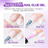 Gelike Ec Milky White Gel Nail Glue 32Ml Vitamin Be 6 In 1 Extra Strong Brush On Nail Glue For Acrylic Nails2Pcs Long Lastin