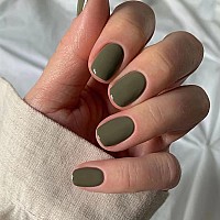 Riicfdd Square Press On Nails Short Fake Nails Nude Acrylic False Nails Extra Short Olive Green Artificial Nails Glossy Solid Co