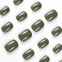 Riicfdd Square Press On Nails Short Fake Nails Nude Acrylic False Nails Extra Short Olive Green Artificial Nails Glossy Solid Co