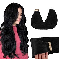 Goo Goo Tape In Hair Extensions Human Hair 1 Jet Black 10Inch 30G 20Pcs Thick Ends Straight Seamless Tape In Invisible Tape