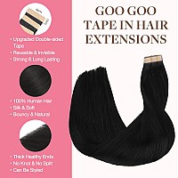 Goo Goo Tape In Hair Extensions Human Hair 1 Jet Black 10Inch 30G 20Pcs Thick Ends Straight Seamless Tape In Invisible Tape