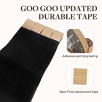 Goo Goo Tape In Hair Extensions Human Hair 1 Jet Black 10Inch 30G 20Pcs Thick Ends Straight Seamless Tape In Invisible Tape