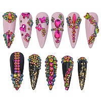 Hnuix Nail Rhinestones 2920Pcs 3D Multi Shape Size Crystal Colorful Red Nail Gems Flat Back With Kit For Nail Art Diy Dec