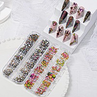 Hnuix Nail Rhinestones 2920Pcs 3D Multi Shape Size Crystal Colorful Red Nail Gems Flat Back With Kit For Nail Art Diy Dec