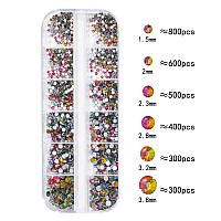 Hnuix Nail Rhinestones 2920Pcs 3D Multi Shape Size Crystal Colorful Red Nail Gems Flat Back With Kit For Nail Art Diy Dec