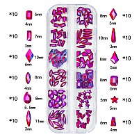 Hnuix Nail Rhinestones 2920Pcs 3D Multi Shape Size Crystal Ab Red Nail Gems Flat Back With Kit For Nail Art Diy Decoratio