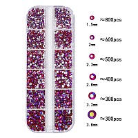 Hnuix Nail Rhinestones 2920Pcs 3D Multi Shape Size Crystal Ab Red Nail Gems Flat Back With Kit For Nail Art Diy Decoratio