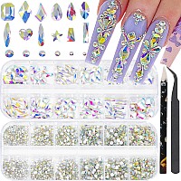 Hnuix Nail Rhinestones 2920Pcs 3D Multi Shape Size Crystal Ab Nail Gems Flat Back With Kit For Nail Art Diy Decorations