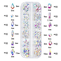 Hnuix Nail Rhinestones 2920Pcs 3D Multi Shape Size Crystal Ab Nail Gems Flat Back With Kit For Nail Art Diy Decorations