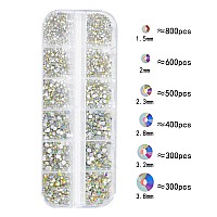 Hnuix Nail Rhinestones 2920Pcs 3D Multi Shape Size Crystal Ab Nail Gems Flat Back With Kit For Nail Art Diy Decorations