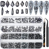 Hnuix Nail Rhinestones 2920Pcs 3D Multi Shape Size Crystal Transparent Gray Nail Gems Flat Back With Kit For Nail Art Diy