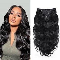 Liqusee Clip In Hair Extensions Real Human Hair Double Weft Thick Body Wave Hair Extensions 7 Pcs With 16 Clips Handmade Real Cl