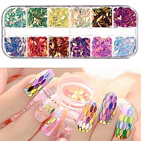 12 Colors Leaf Nail Art Glitter Sequins Holographic 3D Leaves Nail Art Flakes Designs Laser Leaf Glitter Acrylic Nails Supplie