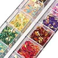 12 Colors Leaf Nail Art Glitter Sequins Holographic 3D Leaves Nail Art Flakes Designs Laser Leaf Glitter Acrylic Nails Supplie