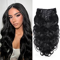 Liqusee Clip In Hair Extensions 100 Remy Virgin Human Hair Extensions 7Pcs Per Set With 16 Clips 100G Natural Black Hair Extens